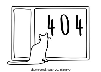 Design layout for the 404 error page not found with a silhouette of a cat on the background of a window