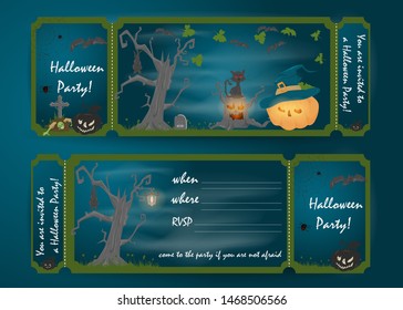 design layout invitation card for a party in flat style on the theme of the holiday all saints eve, Halloween vector EPS 10