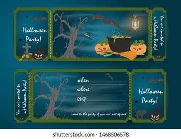 design layout invitation card for a party in flat style on the theme of the holiday all saints eve, Halloween vector EPS 10