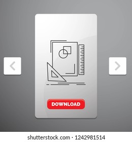 Design, layout, page, sketch, sketching Line Icon in Carousal Pagination Slider Design & Red Download Button