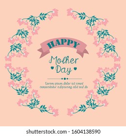 Design of leaf and floral frame isolated on peach background, for happy mother day invitation card template concept. Vector