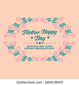 Design of leaf and floral frame isolated on peach background, for happy mother day invitation card template concept. Vector