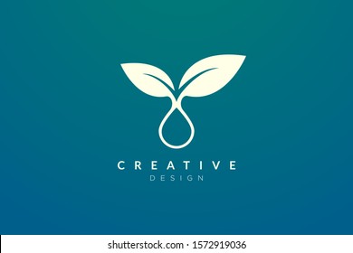 The design of the leaf and water droplet are combined. Modern minimalist and elegant vector illustration. Suitable for patterns, labels, brands, icons or logos