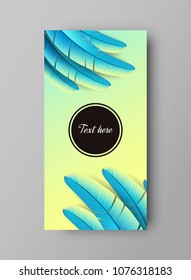 Design of leaflet with colorful bird feather print