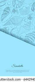 Design for a leaflet with the image of seashells and the words. Vector
