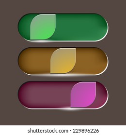 Design leaves button on brown background, stock vector