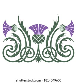 Design of leaves and flowers of the Thistle in Celtic style, isolated on white, vector illustration