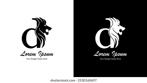 The design of the letter d logo is combined with a simple lion's head