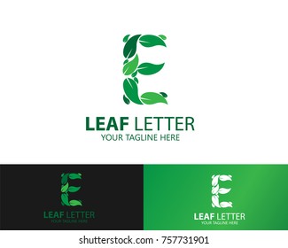 design the letter E logo with a natural green foliage pattern