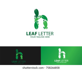 design the letter H logo with a natural green foliage pattern