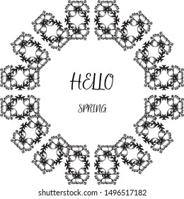 Design letter hello spring, with cute abstract leaf flower frame. Vector