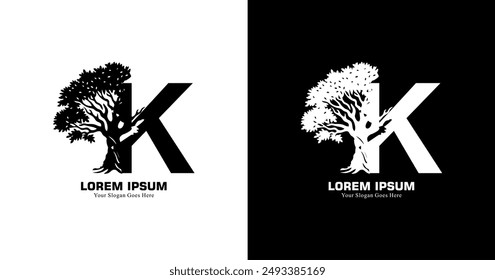 The design of the letter K logo combined with the tree