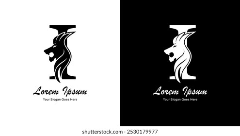 El diseño del logotipo de la letra I se combina con una simple cabeza de león