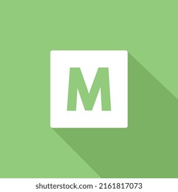 Design the letter M for the alphabet in a white box on a green screen in the vector for commercial use school and study.