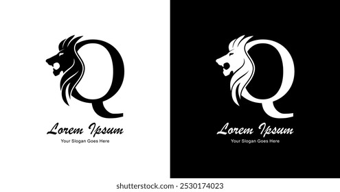 The design of the letter Q logo is combined with a simple lion's head