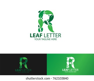 design the letter R logo with a natural green foliage pattern