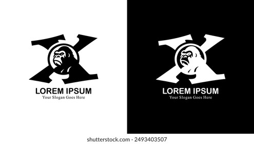 The design of the letter X logo combined with the head of Kingkong