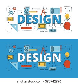 Design lettering flat line design with icons and elements for book cover, report header, presentation,illustration, infographics, printing, website banner and landing page.