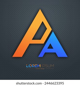 El diseño de las letras P y A. Una Plantilla de logotipo para una tarjeta de presentación, diseño corporativo, elemento reconocible de una marca o corporación. La idea de la creatividad temática