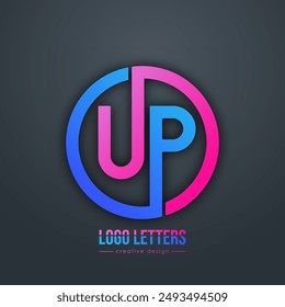 The design of the letters U and P. A logo template for a business card, corporate design, recognizable element of a brand or corporation. The idea of thematic creativity