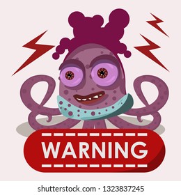 The design of the light purple octopus, which gives a warning