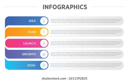 Design lightbulb infographic 5 options, Business concept infographic template can be used for workflow layout, diagram, number options, timeline or milestones project.