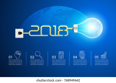Design lightbulb infographic 5 options,  Business concept infographic template can be used for workflow layout, diagram, number options, timeline or milestones project.