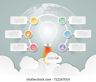 Design lightbulb infographic 6 options,  Business concept infographic template can be used for workflow layout, diagram, number options, timeline or milestones project.