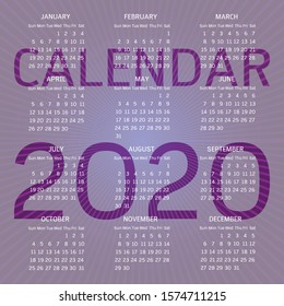 Design Lilac Ray Calendar 2020 Template Stock Vector (Royalty Free ...