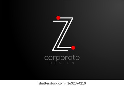 Design Of Line Alphabet Letter Z In For Company Logo Icon Design. Red Dots. Usable For A Corporate Logotype Or Business