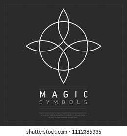 Design of linear circle with esoteric symbol on dark gray background