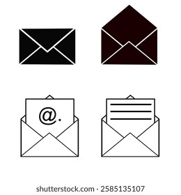 Design a linear-style icon of an envelope. The envelope is closed, with an open letter inside. The strokes are customizable. Email icon, vector illustration