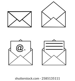 Design a linear-style icon of an envelope. The envelope is closed, with an open letter inside. The strokes are customizable. Email icon, vector illustration