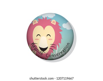 The design of the lion in circles and words in the campaign on the white background.
