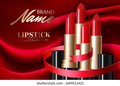 Design lipstick advertising mockup for catalog and magazine. Product design, lipstick mockup