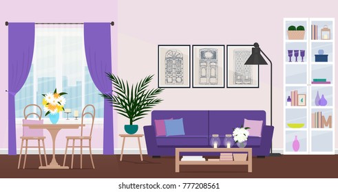 The design of the living room with fashionable furniture. Vector illustration of a flat style.