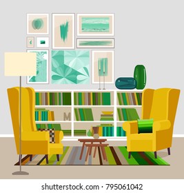 The design of the living room with fashionable furniture. Vector illustration of a flat style.