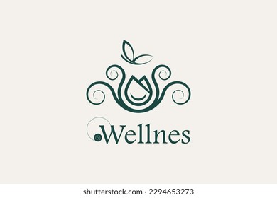 Design logi template. flower and butterfly line. vector illustration.