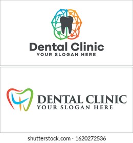 Design logo with brain tech connected smart digital and tooth colorful vector line art idea suitable for medical pharmaceutical dental education clinic