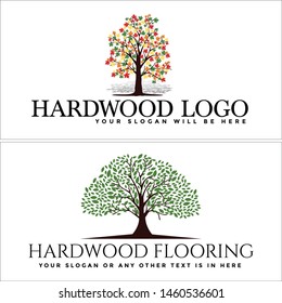 Design logo branched tree with leaf maple illustration vector suitable for park resort nature construction provider hardwood flooring company business