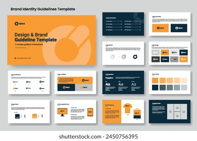 Design and logo brand guidelines template or brand identity style presentation layout