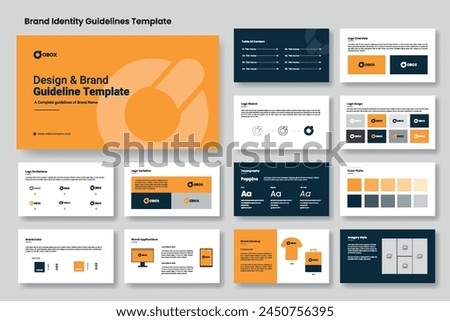 Design and logo brand guidelines template or brand identity style presentation layout