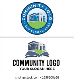 Design logo with building book grass circle illustration vector suitable for community non profit law school public library