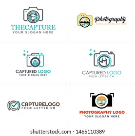 Design logo camera with landscape people and letter CM suitable for photography business company agricultural industrial technology digital