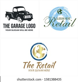 Design logo with car and circle brush art globe blue gold vector illustration suitable for retail automotive business company