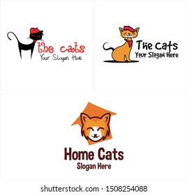 Design Logo With Cat Black Orange Wearing Hat Red And Home Vector Suitable For Animal Owner Pet Shop Cat Keeper Cartoon