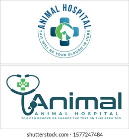 Design Logo With Cat And Dog Combination Medical Cross Stethoscope And Paw Vector Suitable For Pet Shop Animal Health Hospital