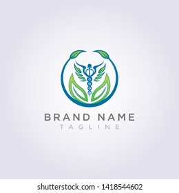 Design a logo with a combination of circles, leaves and health symbols for your business or brand.