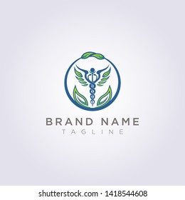 Design a logo with a combination of circles, leaves and health symbols for your business or brand.