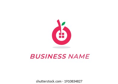 logo de diseño combina fruta de cerezo y casa